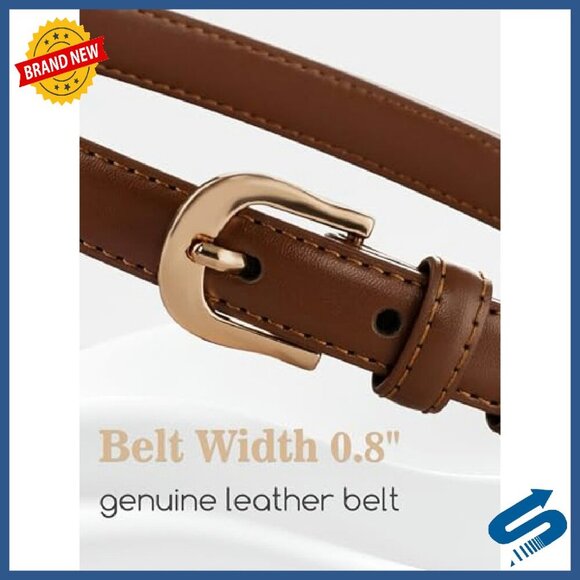 Skinny Genuine Leather Belt Gold Buckle Adjustable Thin Waistband main image 4